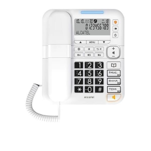 ALCATEL TMAX70 TELEFONO DA TAVOLO PER ANZIANI AMPIO DISPLAY NOME E NUMERO SUONERIA POTENZIATA BIANCO